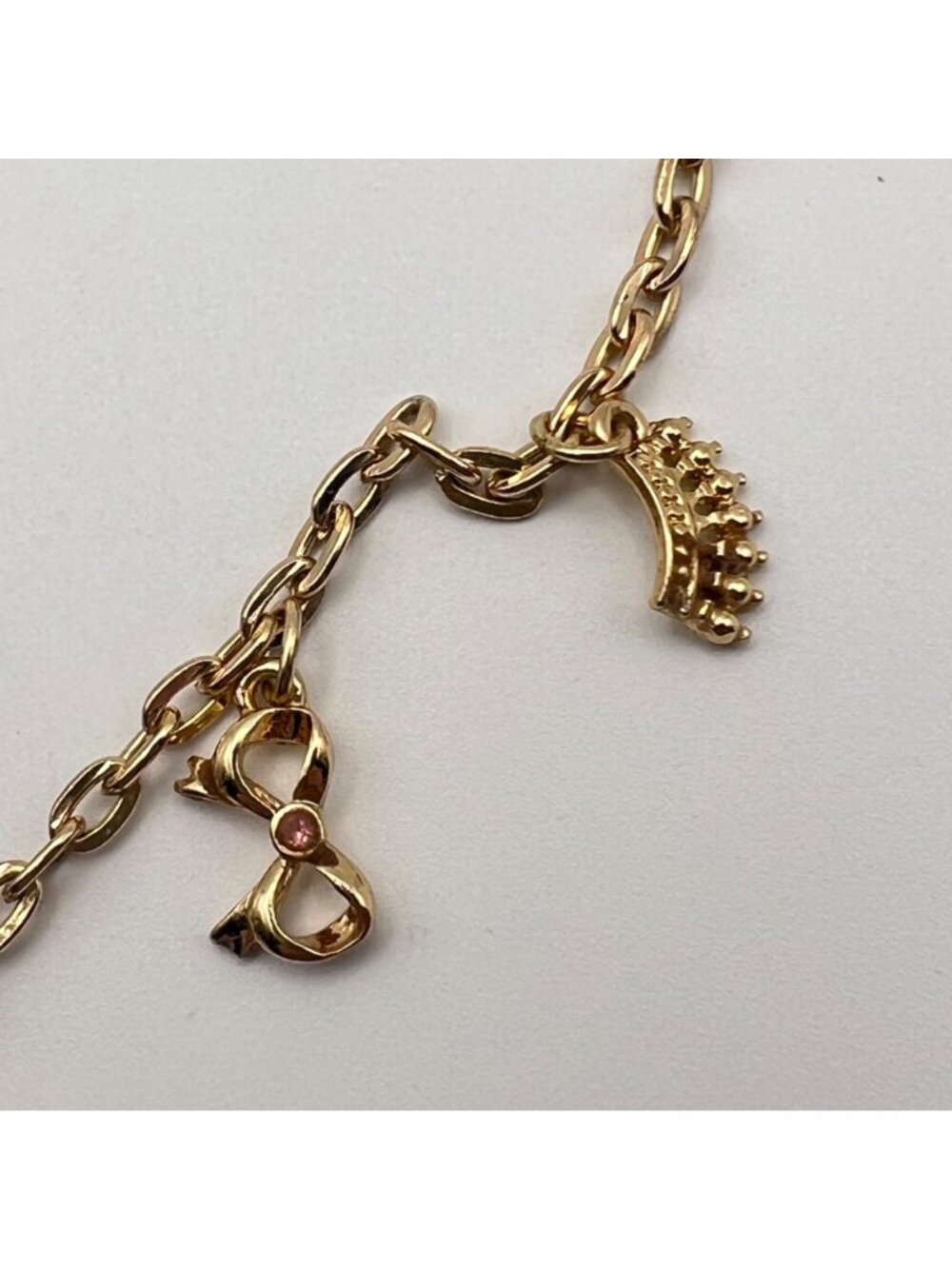 Juicy Couture Charm Necklace Gold-Tone Pink Rhinestone Scottie Cherry Bow Crown - Picture 7 of 10